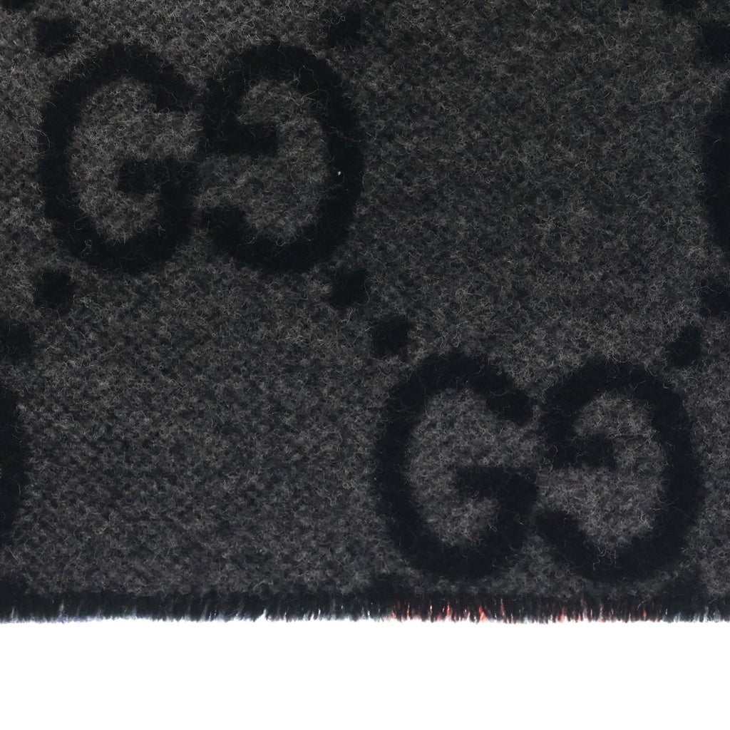 GUCCI(グッチ) チェックGG柄リバーシブルウールカシミヤマフラー レッド×ブルー×グレー 863216 タグ