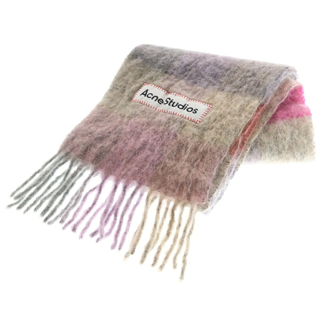 Acne Studios(アクネ ストゥディオズ) モヘア混ウールフリンジマフラー ピンク×グレー