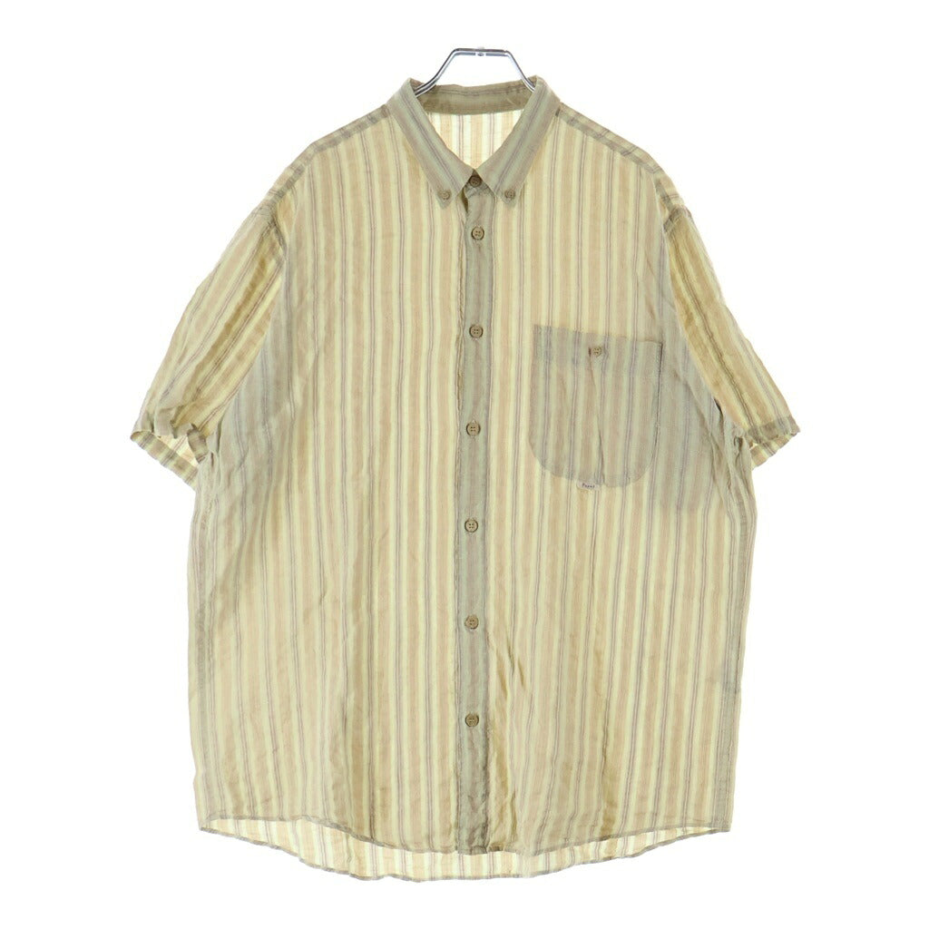 PAPAS(パパス) ■リネンコットンボタンダウン半袖シャツ ストライプ ベージュ #L