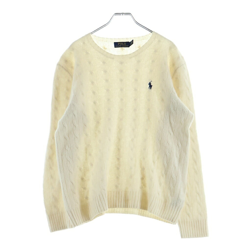 POLO RALPH LAUREN(ポロラルフローレン) ワンポイント刺繍カシミヤ混ウールニットセーター ローゲージ ホワイト #L