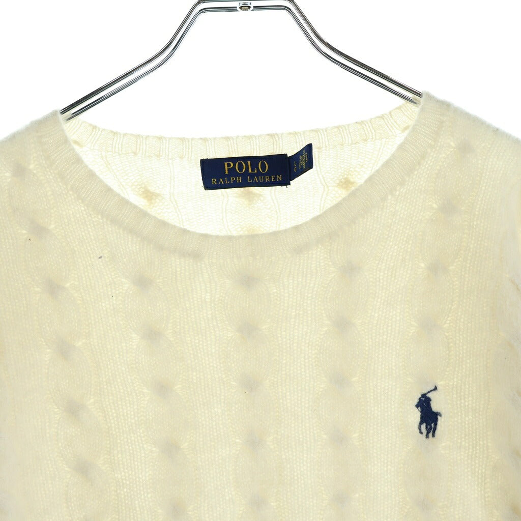 POLO RALPH LAUREN(ポロラルフローレン) ワンポイント刺繍カシミヤ混ウールニットセーター ローゲージ ホワイト #L