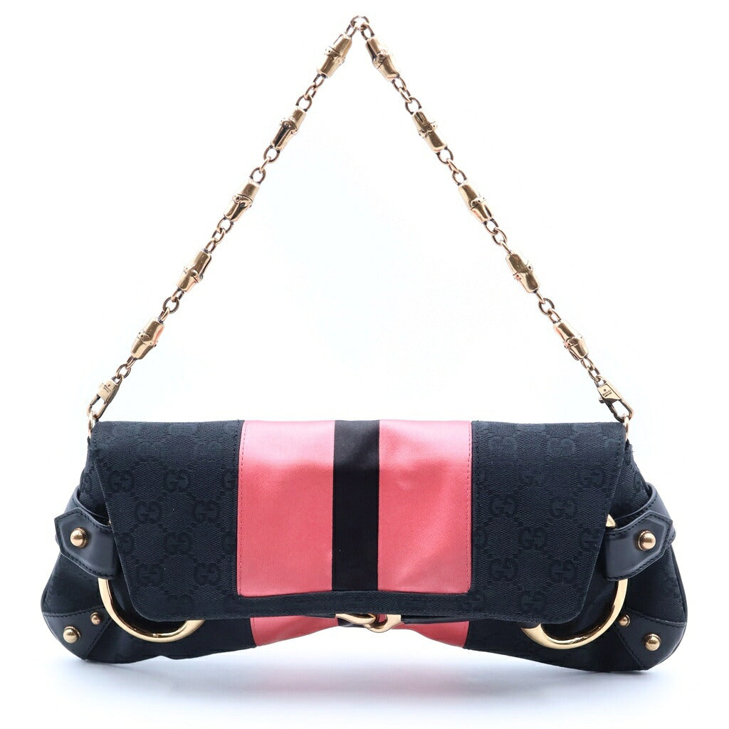 GUCCI(グッチ) ホースビット GGキャンバス チェーンクラッチバッグ ワンショルダーバッグ ブラック 129698