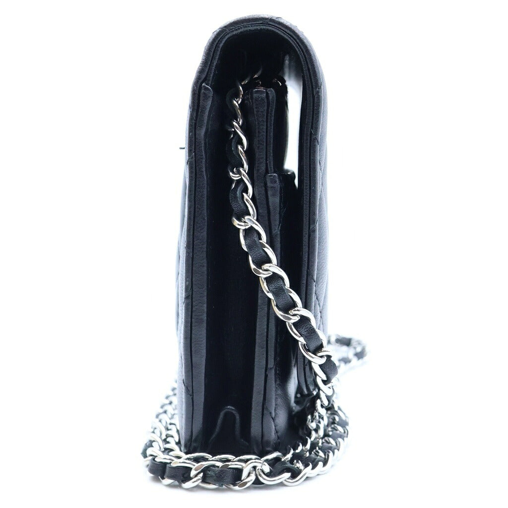 CHANEL(シャネル) タイムレス クラシックライン マトラッセ ラムスキン レザー チェーン ウォレット ショルダーバッグ シルバー金具 ブラック プレート AP0250 C428AN29 袋