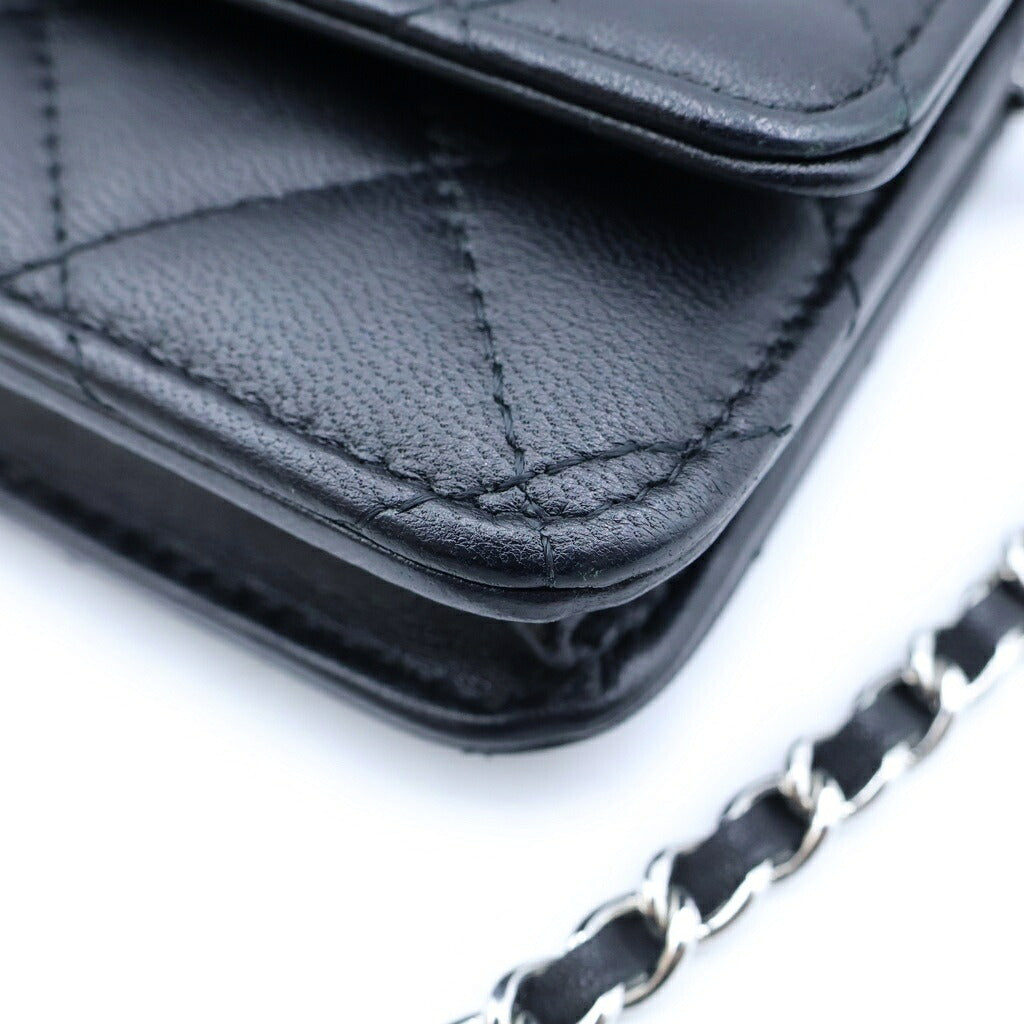 CHANEL(シャネル) タイムレス クラシックライン マトラッセ ラムスキン レザー チェーン ウォレット ショルダーバッグ シルバー金具 ブラック プレート AP0250 C428AN29 袋
