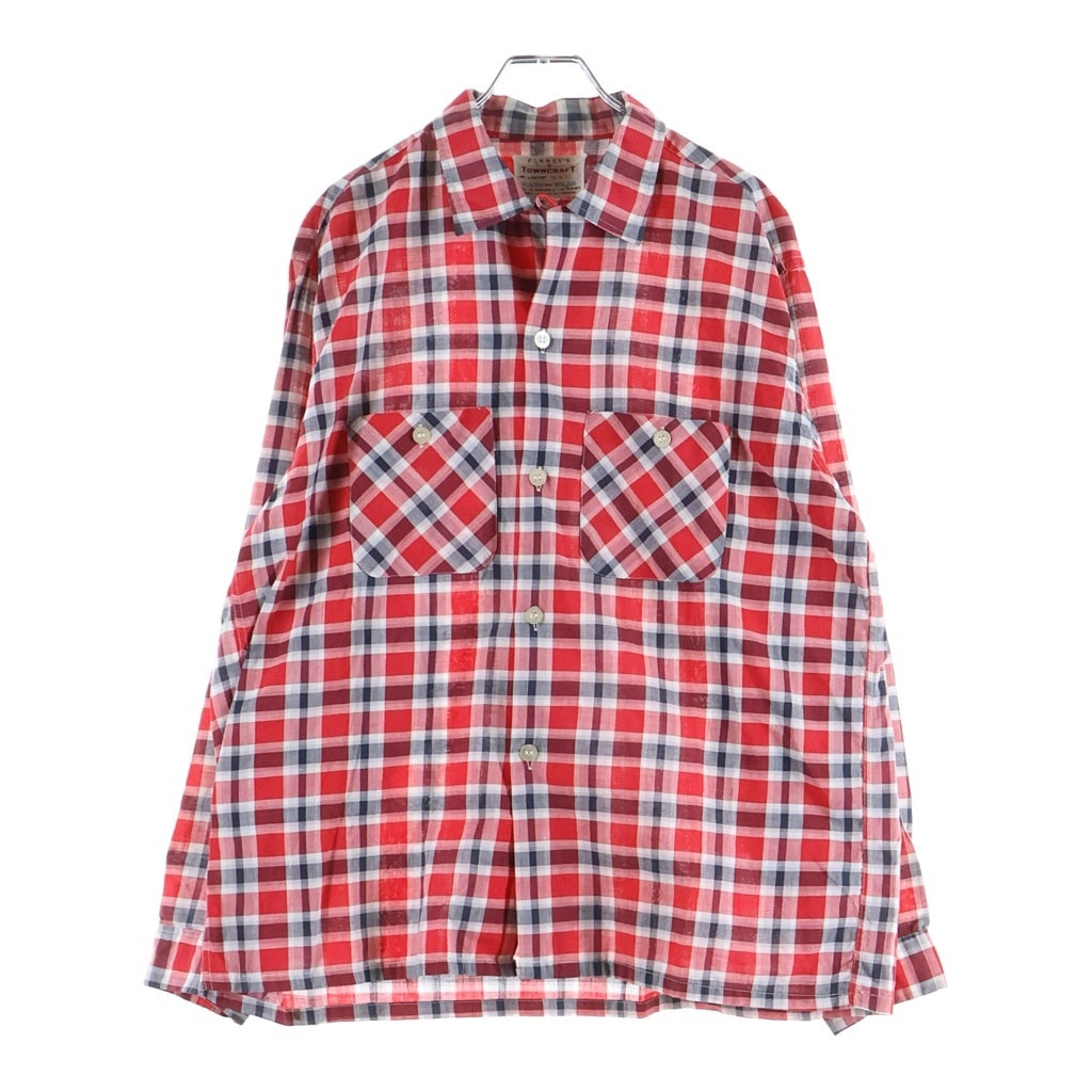PENNEYS TOWNCRAFT(ぺニーズタウンクラフト) 50S VINTAGE OPEN COLOR CHECK L/S SHIRT オープンカラー チェック 開襟長袖シャツ レッド/ホワイト
