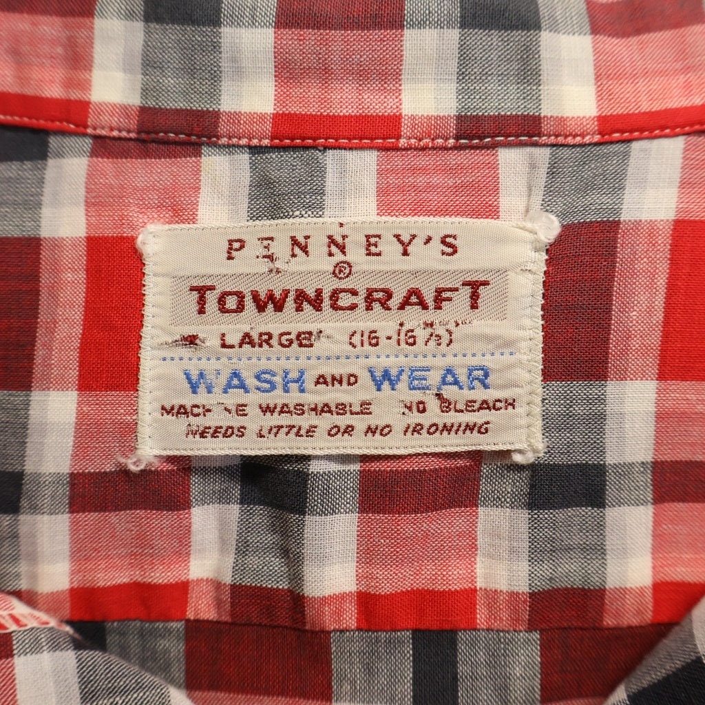 PENNEYS TOWNCRAFT(ぺニーズタウンクラフト) 50S VINTAGE OPEN COLOR CHECK L/S SHIRT オープンカラー チェック 開襟長袖シャツ レッド/ホワイト