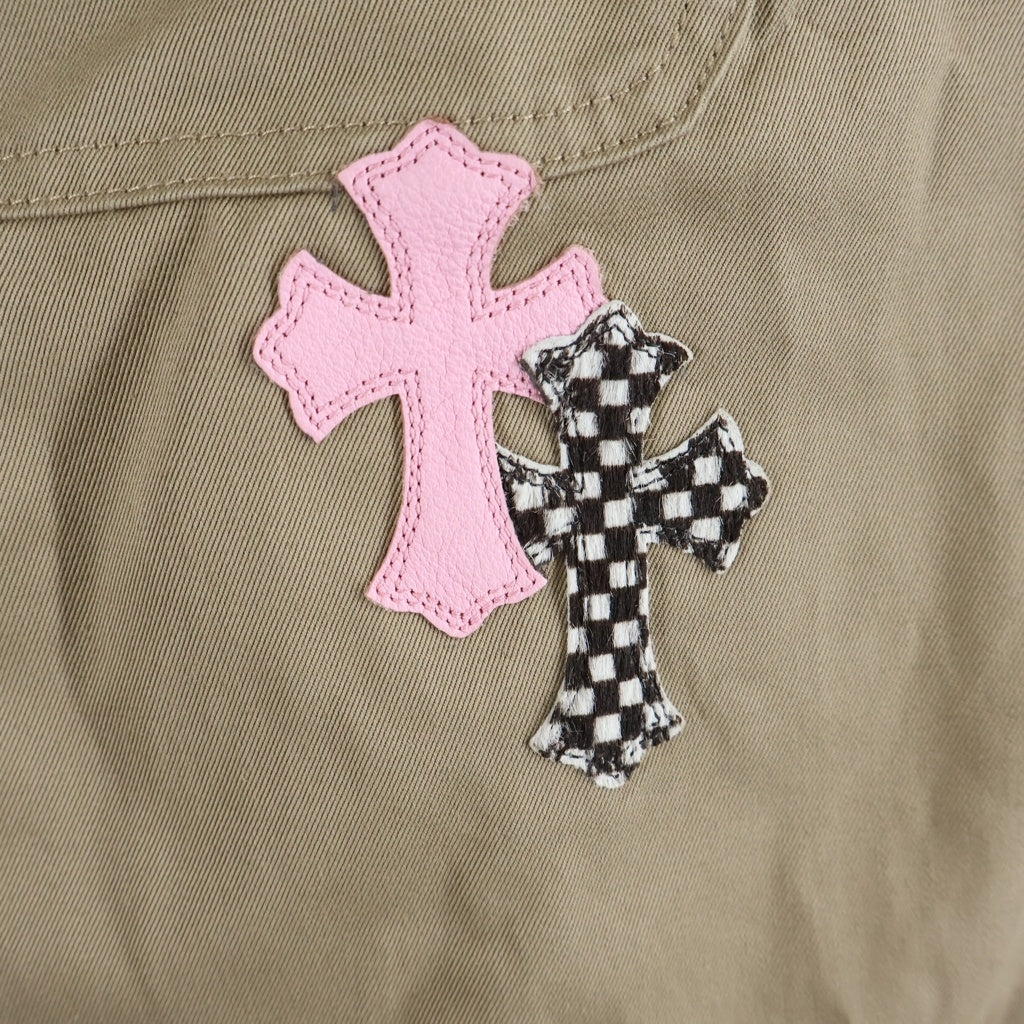 CHROME HEARTS(クロムハーツ) WORK DOG クロスパッチ付きクロスボールシャツジャケット ベージュ/ピンク