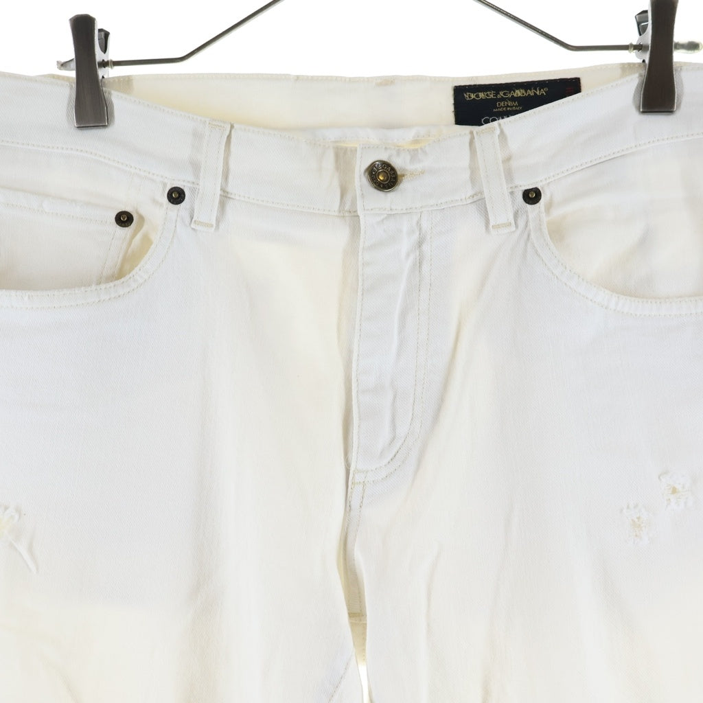 DOLCE & GABBANA(ドルチェアンドガッバーナ) DISTRESSED STRAIGHT DENIM PANTS クラッシュ加工 デニム ストレート パンツ ホワイト G6XOCD