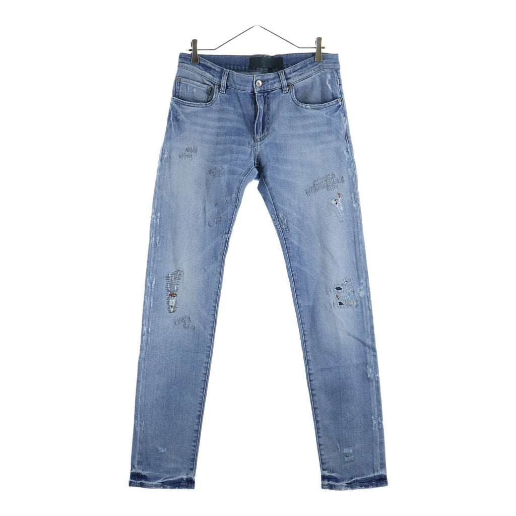 DOLCE & GABBANA(ドルチェアンドガッバーナ) 00S DAMAGED EMBROIDERY DENIM SKINNY PANTS ダメージ加工 刺繍 デニム スキニー パンツ インディゴ DP-G6LALD