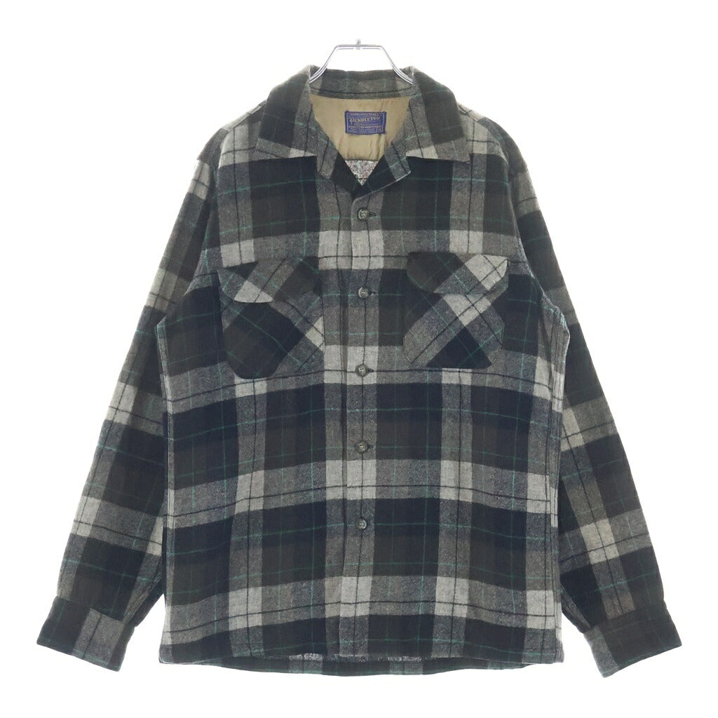 PENDLETON(ペンドルトン) 50S VINTAGE WOOL OPEN COLLAR CHECK SHIRT ヴィンテージ ウール オープンカラーチェックシャツ ブラック/グリーン