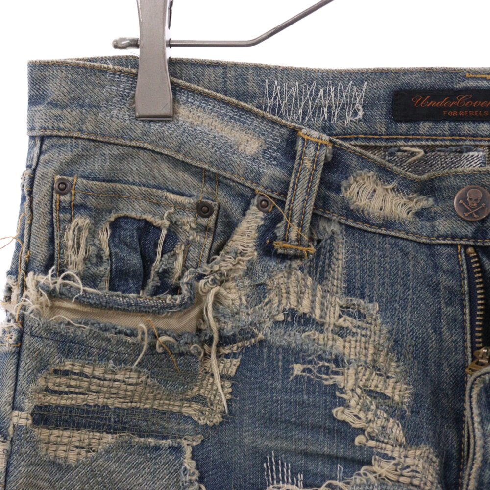 UNDERCOVER(アンダーカバー) 05AW ARCHIVE ARTS&CRAFTS期 5A240-P2 85デニム クラッシュリペア加工デニムパンツ インディゴ アーカイブ インディゴ