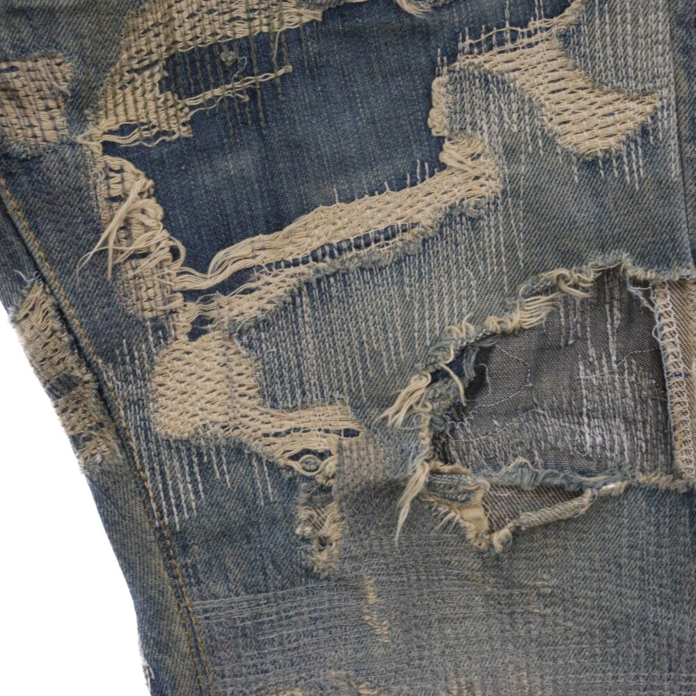 UNDERCOVER(アンダーカバー) 05AW ARCHIVE ARTS&CRAFTS期 5A240-P2 85デニム クラッシュリペア加工デニムパンツ インディゴ アーカイブ インディゴ