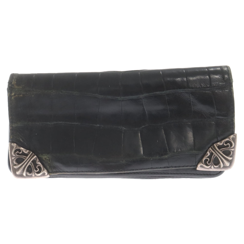 CHROME HEARTS(クロムハーツ) LNG SNGL FLD TIPS ALLIGATOR シングルフォールド アリゲーター ウォレット長財布 ロングウォレット ブラック ※国内ギャラ付き
