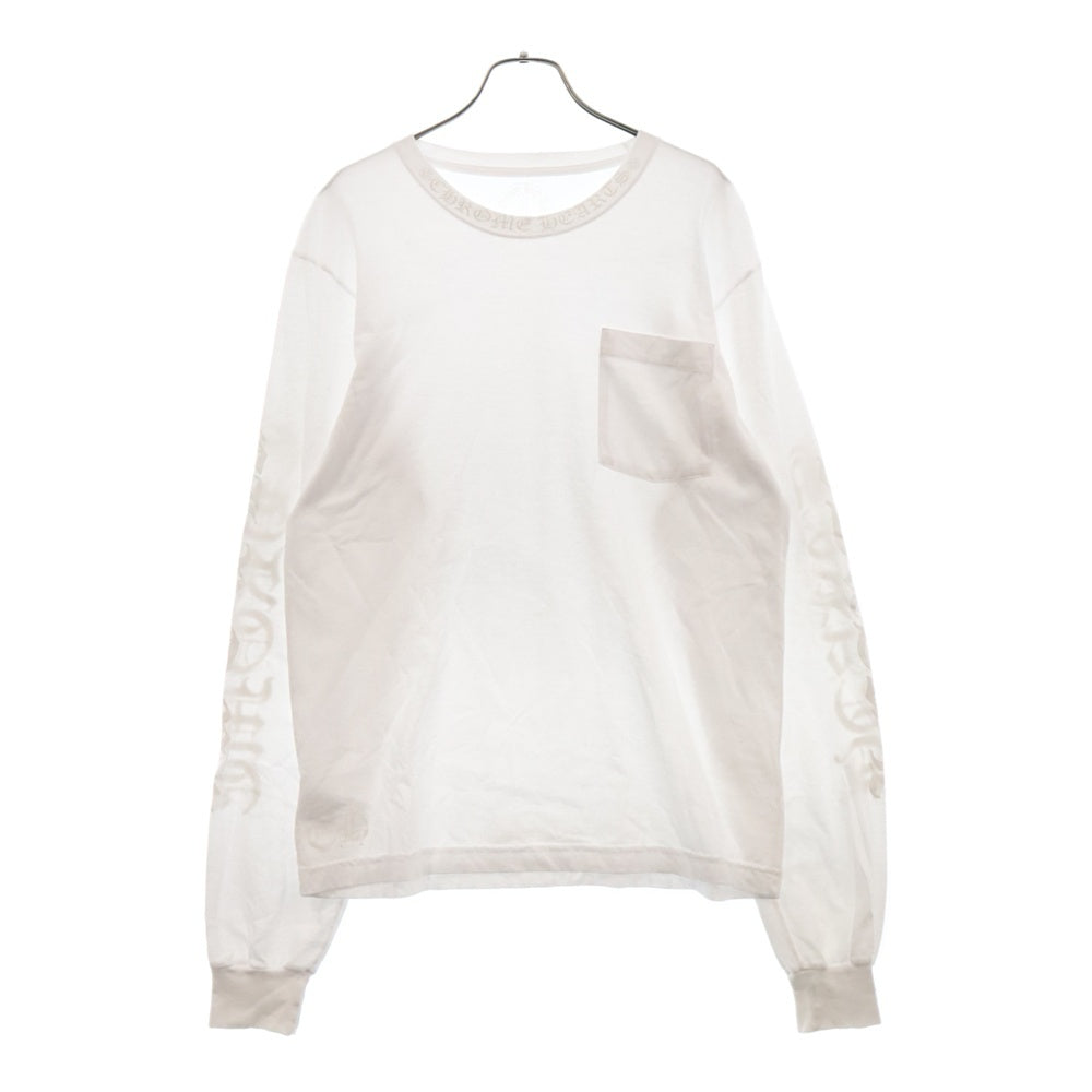 CHROME HEARTS(クロムハーツ) Old English Neck Logo L/S Tee ネック ロゴ プリント 長袖Tシャツ ホワイト