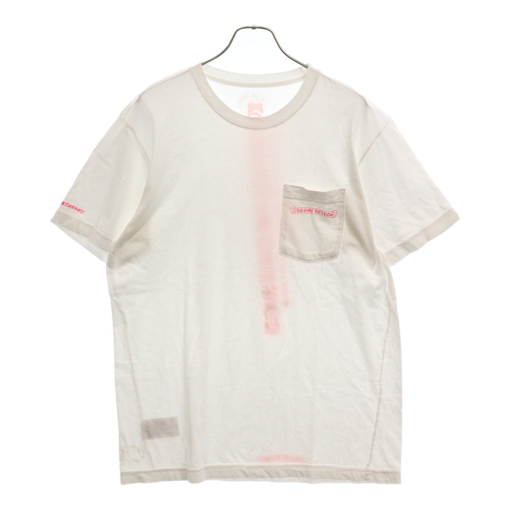 CHROME HEARTS(クロムハーツ) Neon Pink Stripe Logo Tee ネオンピンク ストライプロゴプリント クルーネック半袖Tシャツ カットソー ホワイト/ピンク
