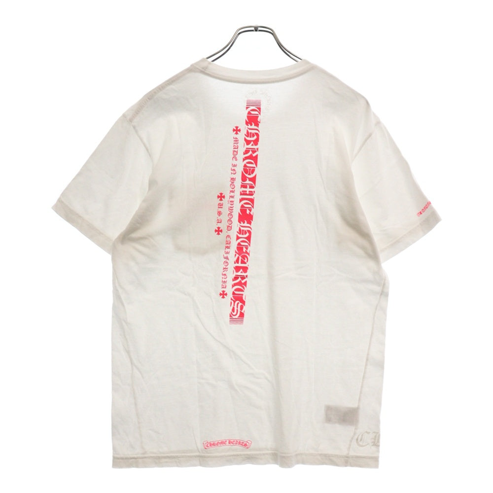 CHROME HEARTS(クロムハーツ) Neon Pink Stripe Logo Tee ネオンピンク ストライプロゴプリント クルーネック半袖Tシャツ カットソー ホワイト/ピンク