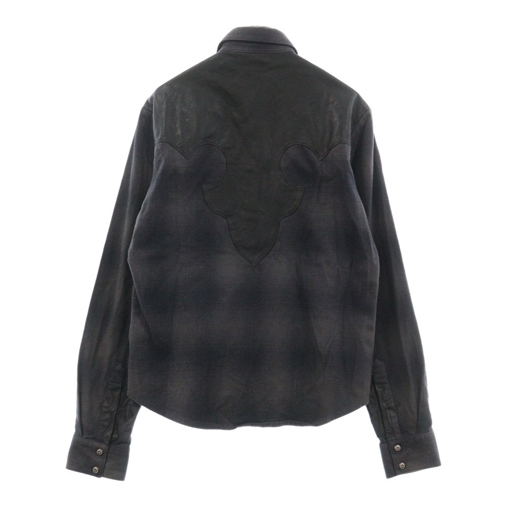 CHROME HEARTS(クロムハーツ) WESTN ウエスタンフローラルボール ボタン レザー切り替え袖クロスパッチ長袖チェック シャツJVPタグオールド ブラック
