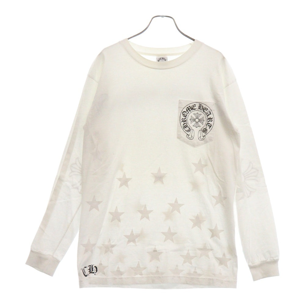 CHROME HEARTS(クロムハーツ) OLD Logo Star Tee オールドバッククロールロゴプリント胸ポケットホースシュースリーブCHプラス長袖Tシャツ ホワイト