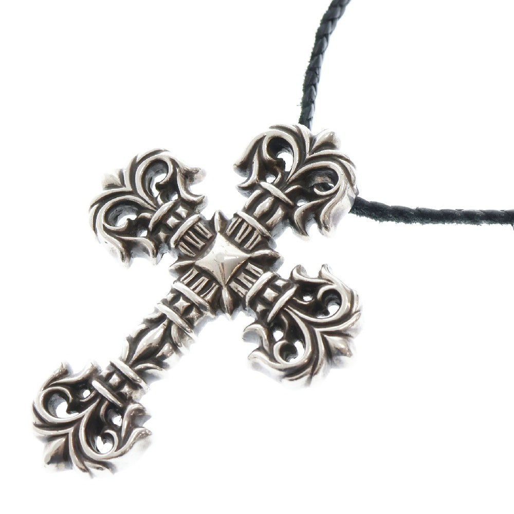 CHROME HEARTS(クロムハーツ) FILIG/CROSS S LB フィリグリークロス レザーブレイドネックレス シルバー