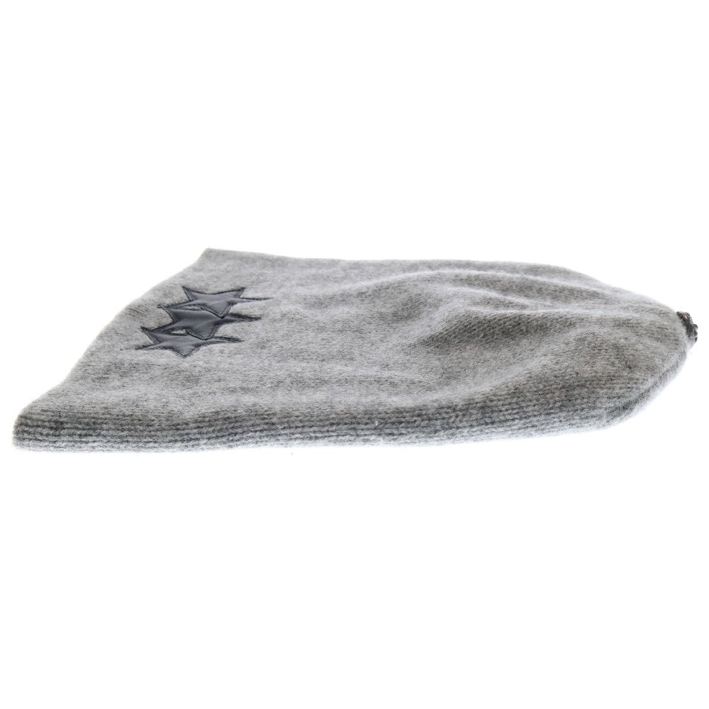 CHROME HEARTS(クロムハーツ) BEANIE CASH レザーパッチビーニー スターパッチ付きカシミアビーニー グレー