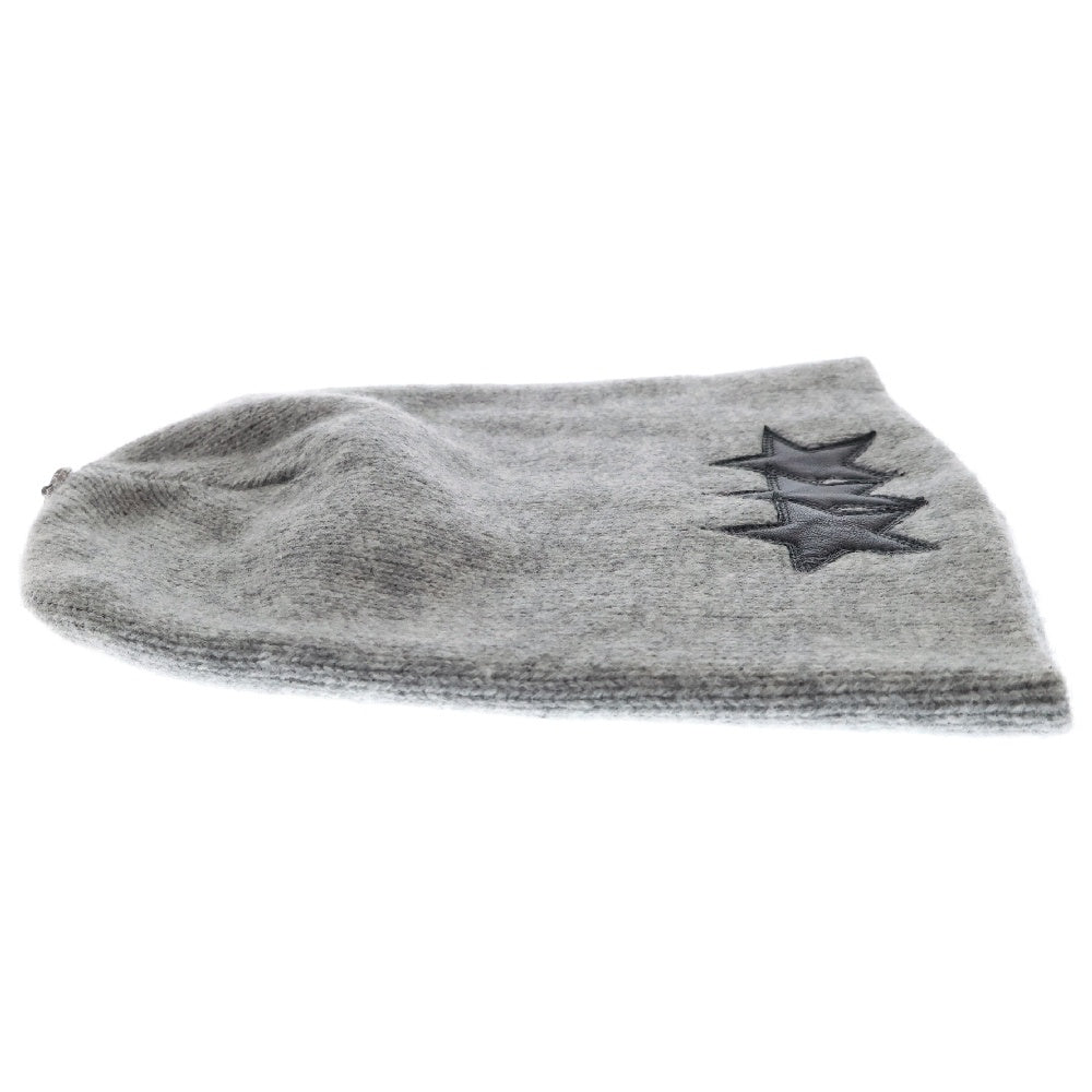 CHROME HEARTS(クロムハーツ) BEANIE CASH レザーパッチビーニー スターパッチ付きカシミアビーニー グレー