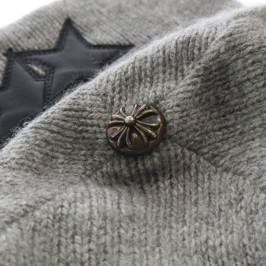 CHROME HEARTS(クロムハーツ) BEANIE CASH レザーパッチビーニー スターパッチ付きカシミアビーニー グレー
