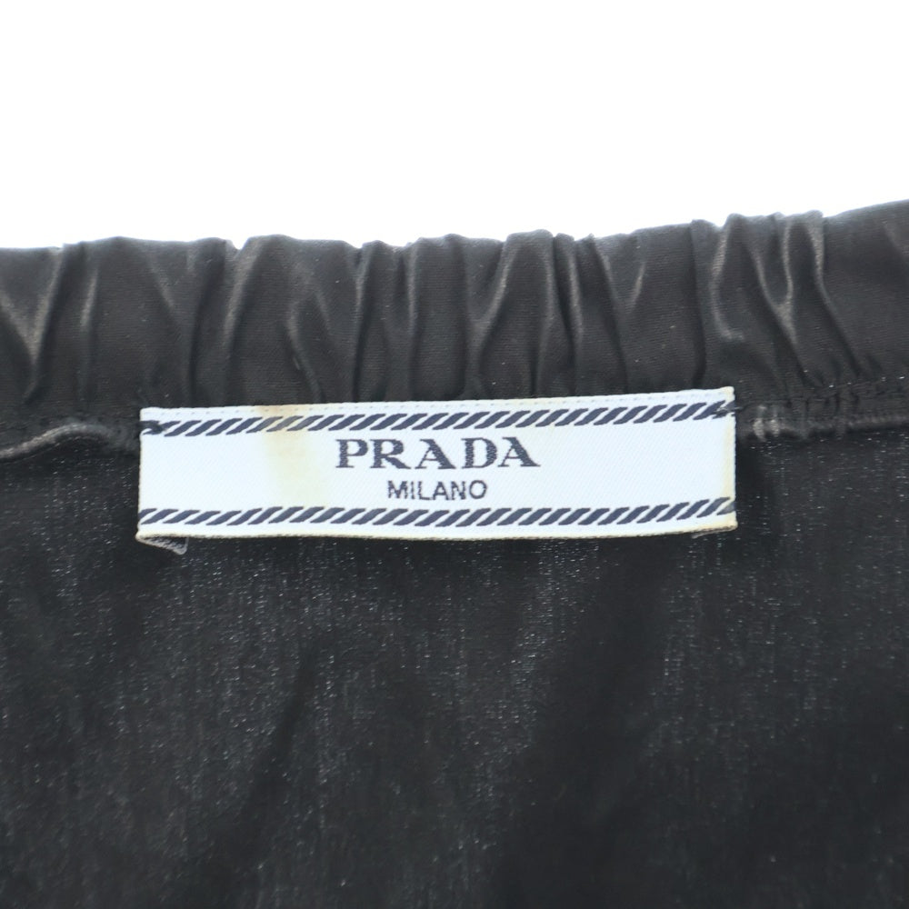 PRADA(プラダ) ノースリーブ フリルワンピース リボンベルト付き ブラック ボタン レディース