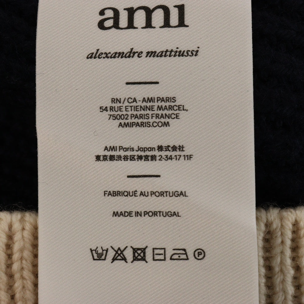 AMI Alexandre Mattiussi(アミアレクサンドルマテュッシ) カレッジリブウール カーディガン ワッペンロゴ オーバーサイズ E25UKC168 ネイビー