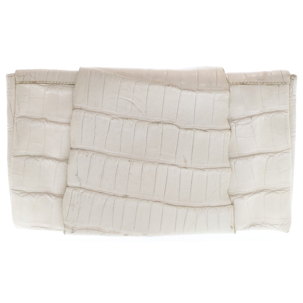 CHROME HEARTS(クロムハーツ) WHT ALLIGTR RHODM PLATED SLV HRDWR BAG BS FLR フラップ 折りたたみクラッチバッグ アリゲーター BSフレア ホワイト