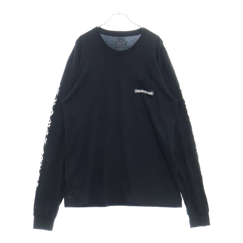 CHROME HEARTS(クロムハーツ) スクロールラベル 袖ロゴ 長袖クルーネックTシャツ ブラック/ホワイト