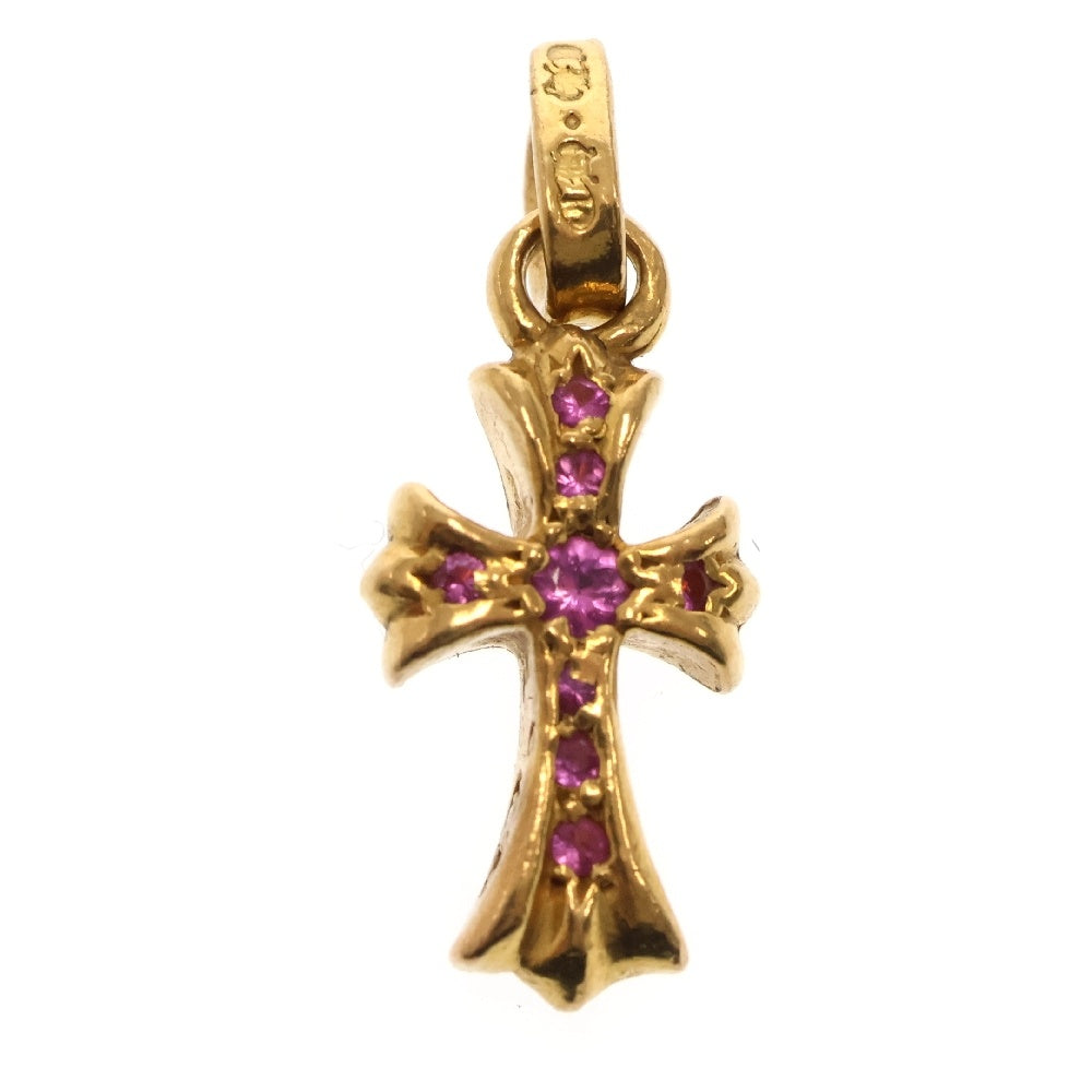 CHROME HEARTS(クロムハーツ) 22K CRS BBYFAT AFT P SAP P ベイビーファット アフター PAVEピンクサファイア チャーム ゴールドネックレストップ