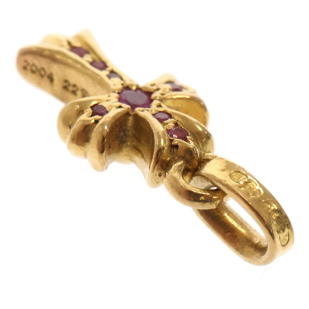 CHROME HEARTS(クロムハーツ) 22K CRS BBYFAT AFT P SAP P ベイビーファット アフター PAVEピンクサファイア チャーム ゴールドネックレストップ