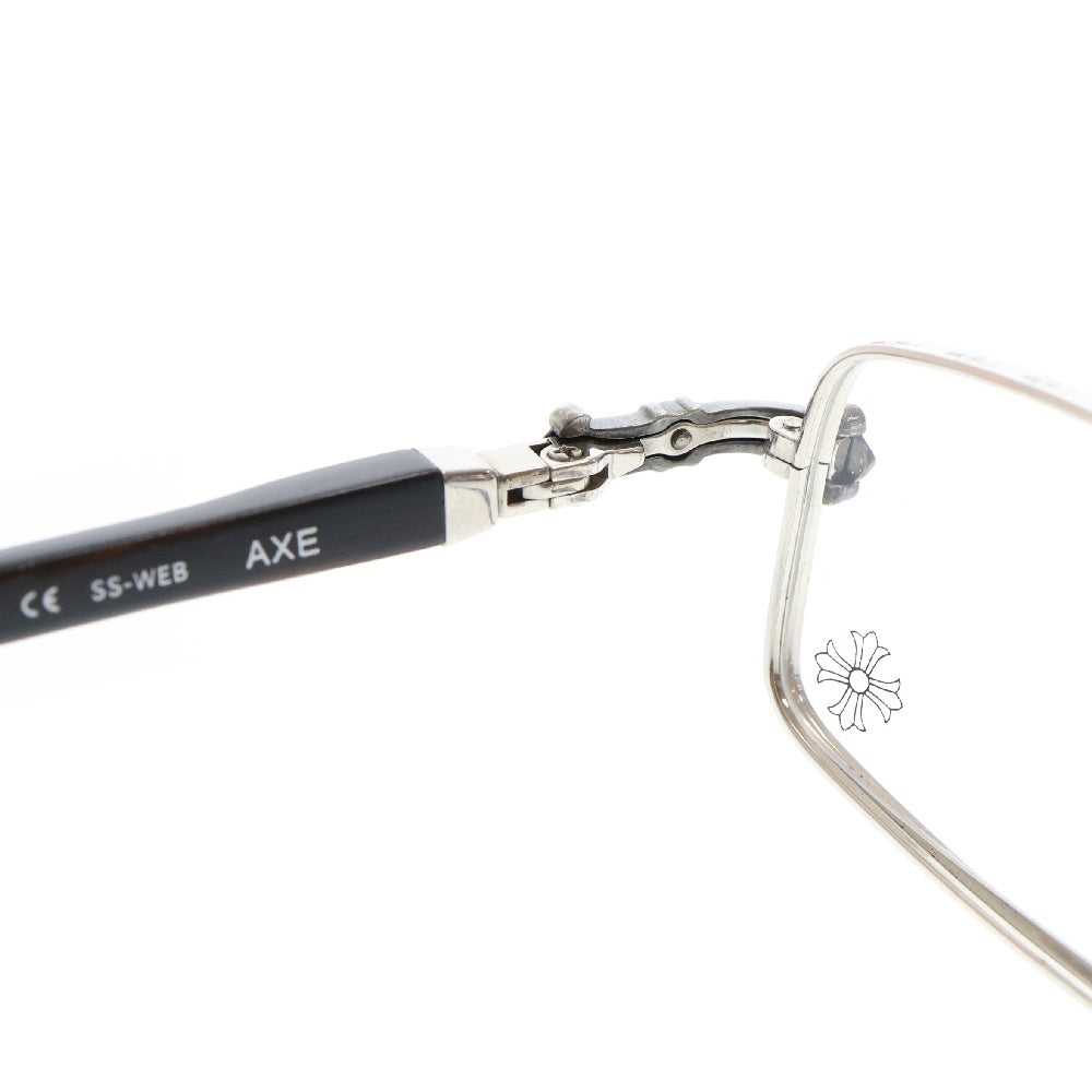CHROME HEARTS(クロムハーツ) AXE ANTIQUE SILVER EBONY WOOD CHクロス スクエアフレーム エボ二ウッド アイウェア メガネ ブラウン/シルバー