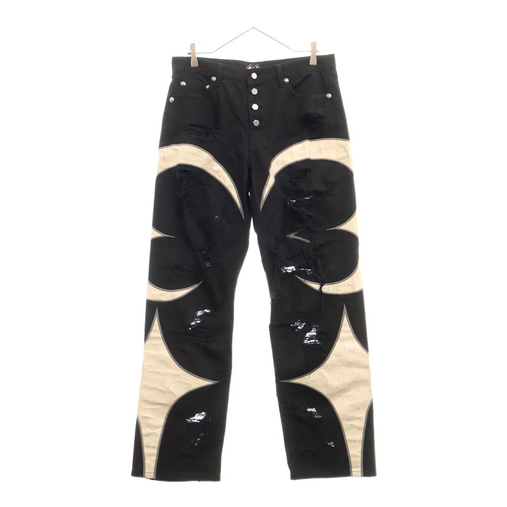 THUG CLUB(サグクラブ) TC LEATHER WASHING DENIM PANTS TC24PT2102 TCレザー ウォッシングデニムデニムパンツ ブラック デストロイ加工 ブラック