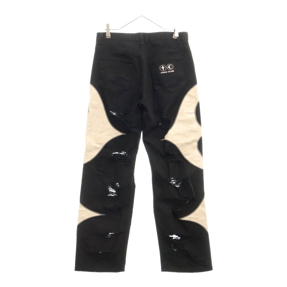THUG CLUB(サグクラブ) TC LEATHER WASHING DENIM PANTS TC24PT2102 TCレザー ウォッシングデニムデニムパンツ ブラック デストロイ加工 ブラック