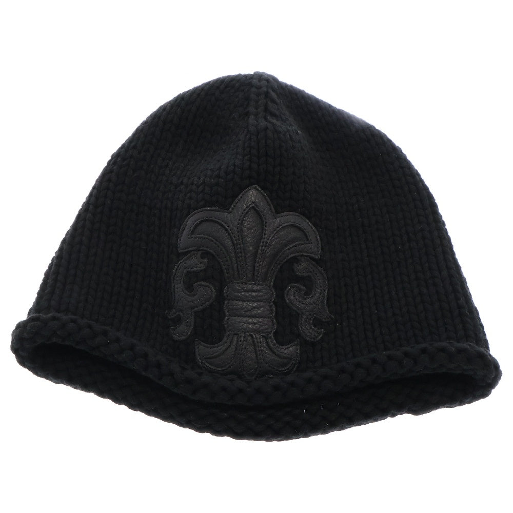 CHROME HEARTS(クロムハーツ) BS FLARE BEANIE BSフレア ビーニー レザーパッチ BSフレアボタン ニットキャップ ブラック/シルバー