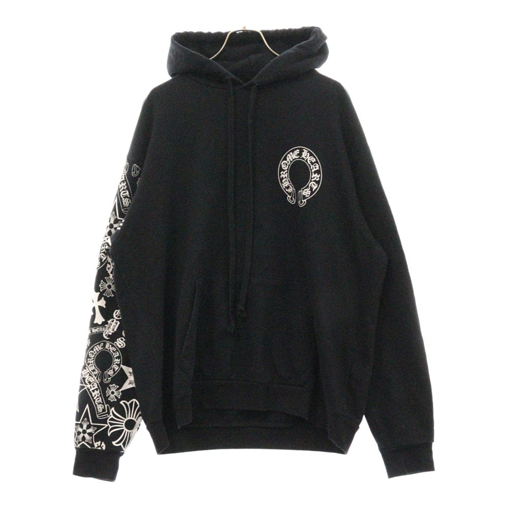 CHROME HEARTS(クロムハーツ) 袖ステンシル バックホースシュー プリント プルオーバーパーカー ブラック