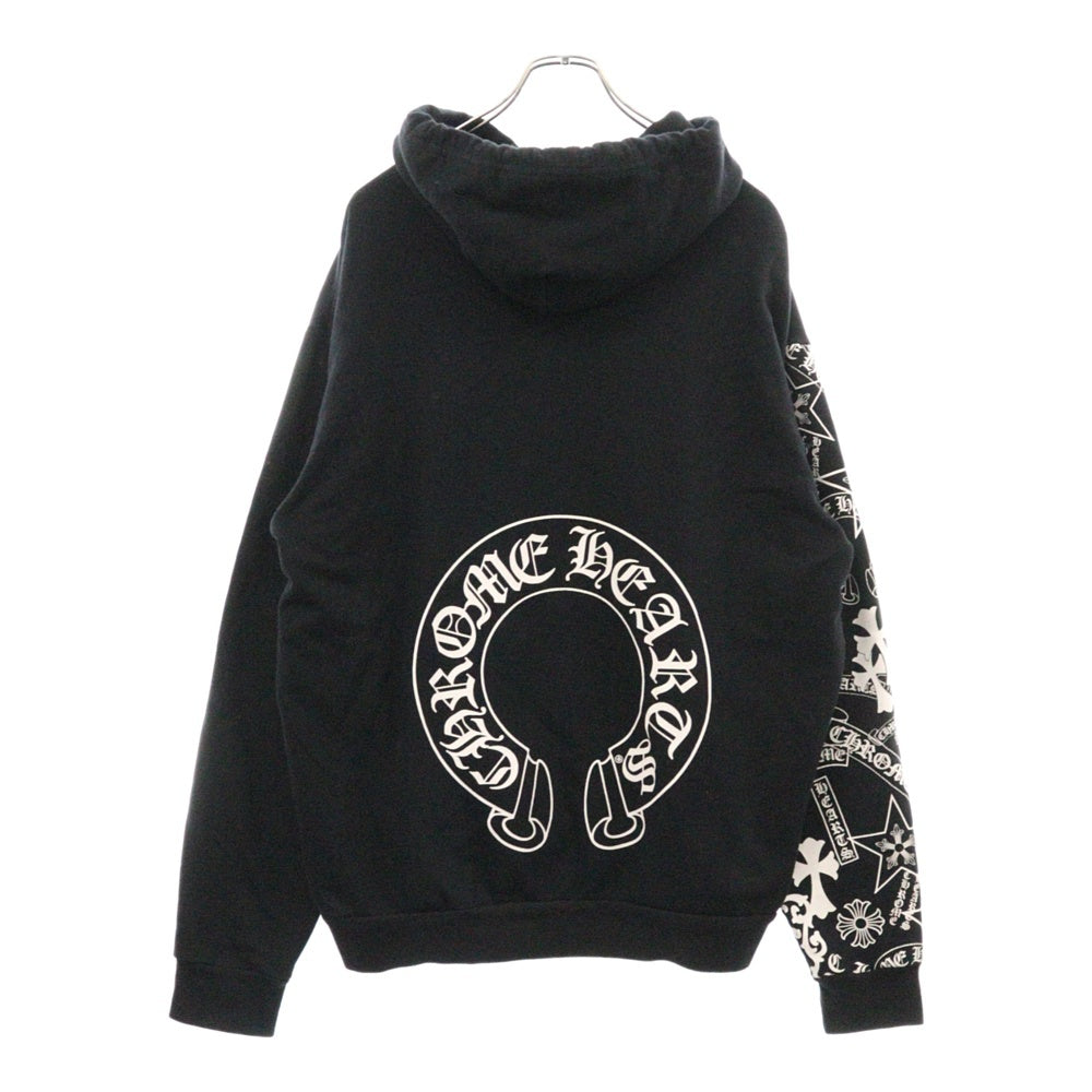 CHROME HEARTS(クロムハーツ) 袖ステンシル バックホースシュー プリント プルオーバーパーカー ブラック