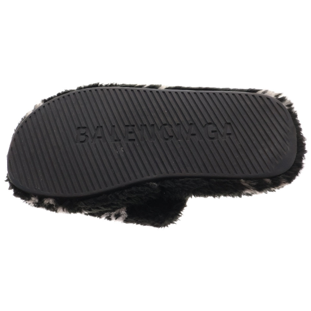 BALENCIAGA(バレンシアガ) LOGO JACQUARD FAKE FUR ロゴジャガードフェイクファーサンダル 624582 W2B40 ブラック