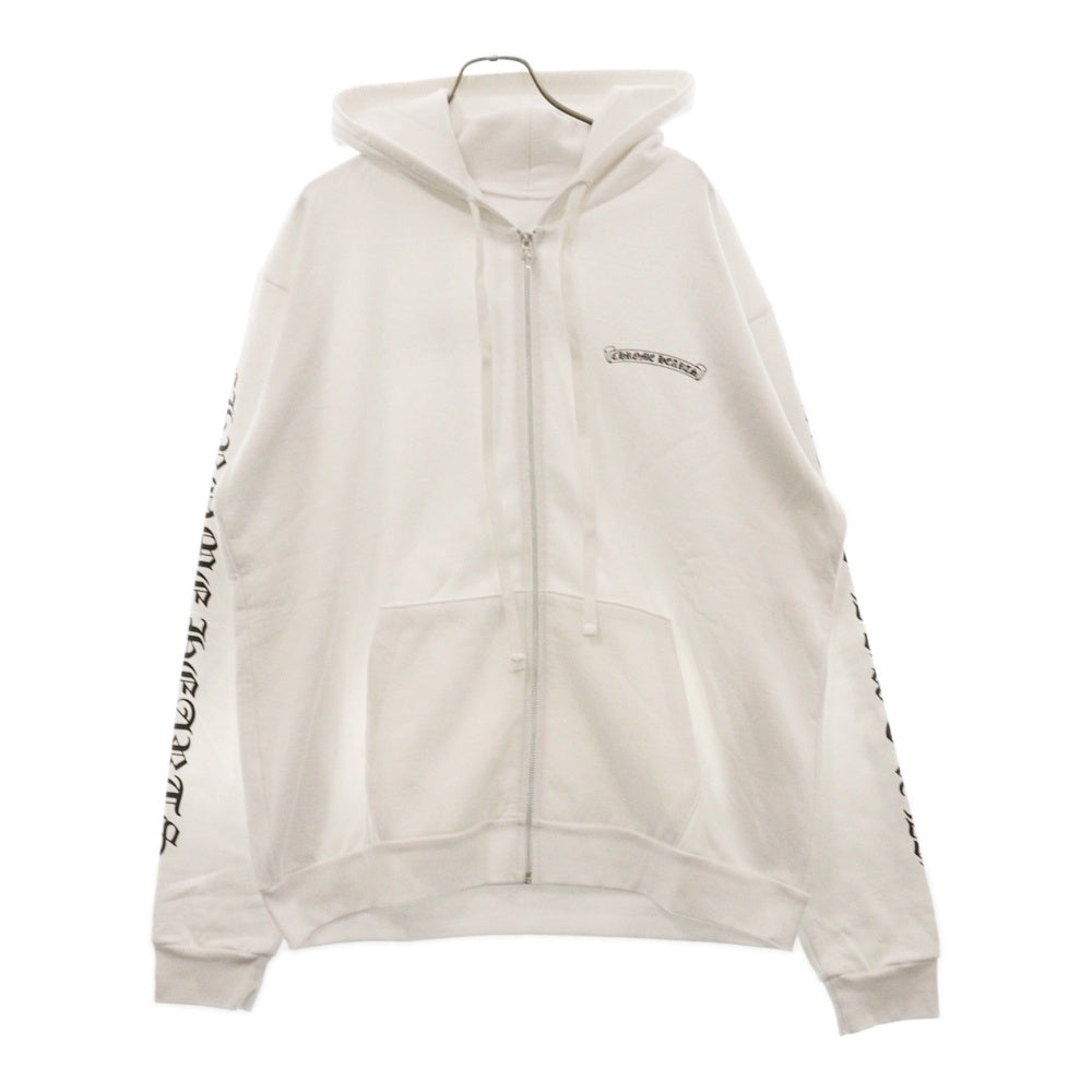 CHROME HEARTS(クロムハーツ) Zip Up Hoodie バックスクロール 袖ロゴプリント ジップアップフーディー パーカー ホワイト