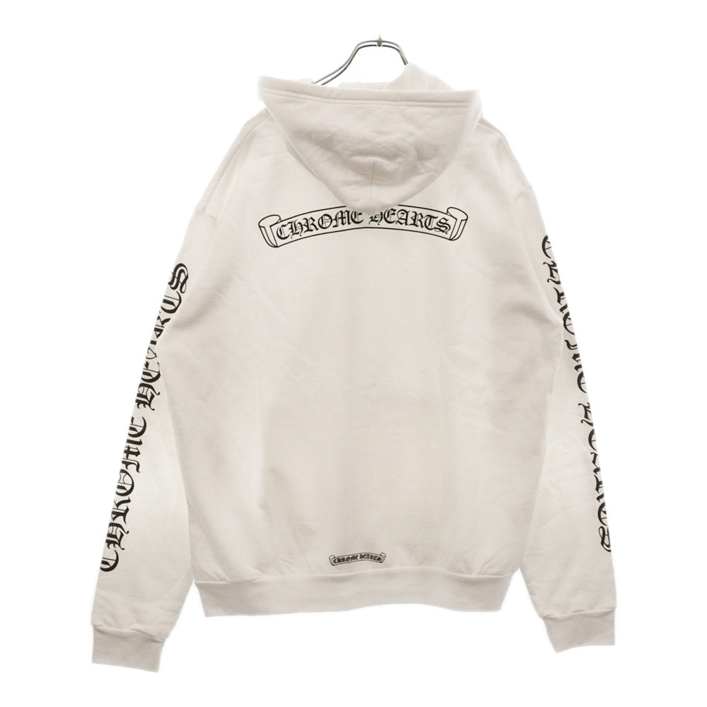 CHROME HEARTS(クロムハーツ) Zip Up Hoodie バックスクロール 袖ロゴプリント ジップアップフーディー パーカー ホワイト