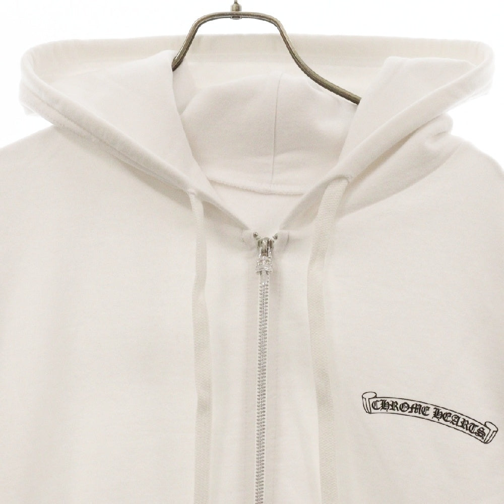 CHROME HEARTS(クロムハーツ) Zip Up Hoodie バックスクロール 袖ロゴプリント ジップアップフーディー パーカー ホワイト