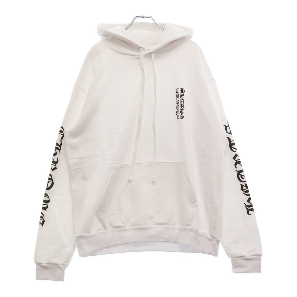 CHROME HEARTS(クロムハーツ) SWTSHRT PLVR 袖ロゴプリントプルオーバーフーディ パーカー ホワイト