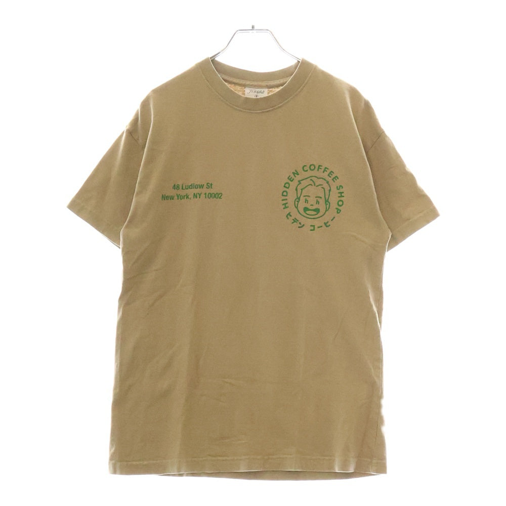 HIDDEN NY(ヒドゥン ニューヨーク) COFFEE SHOP POPUP TEE コーヒーショップ ロゴクルーネック半袖Tシャツ ベージュ