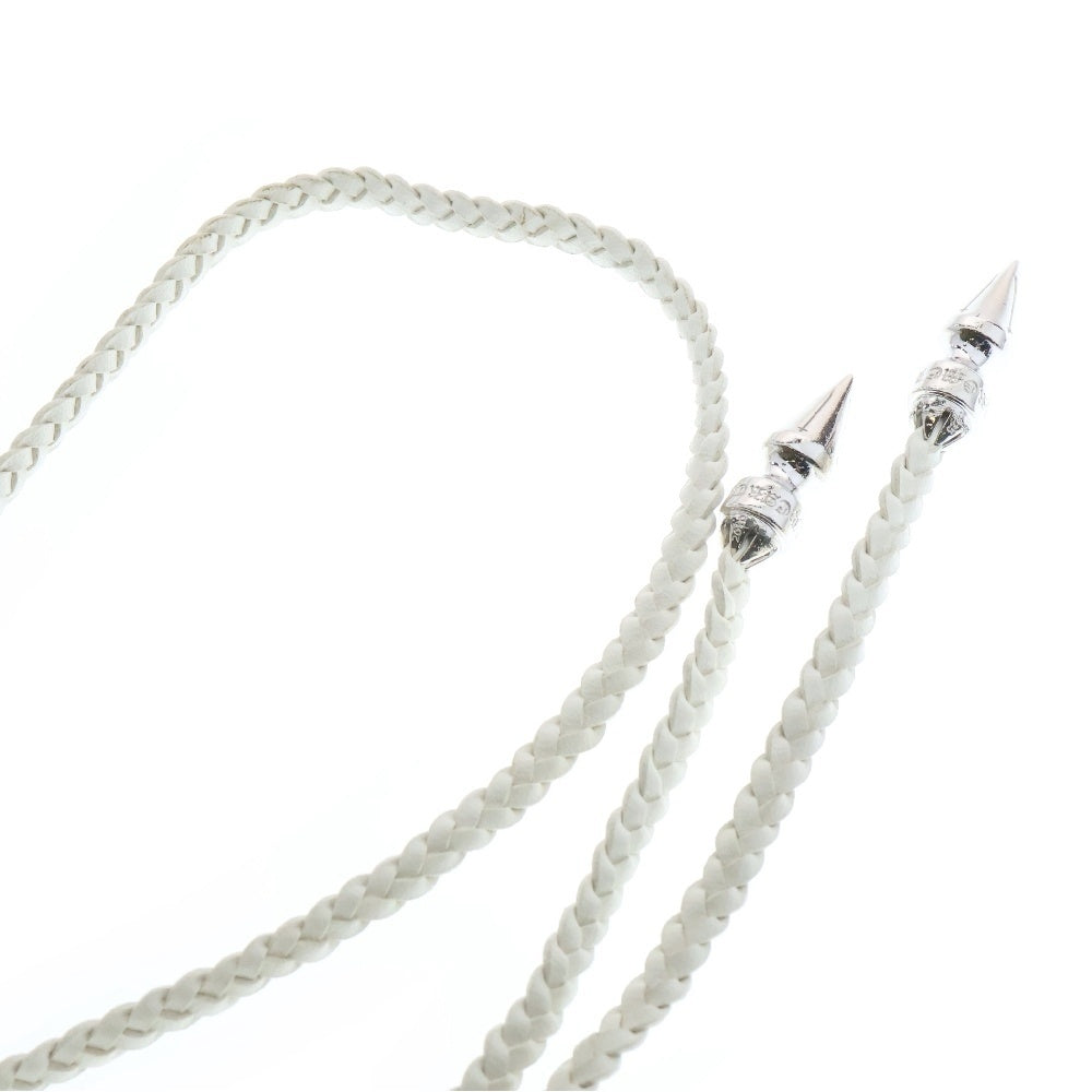 CHROME HEARTS(クロムハーツ) SPIKE LEATHER BRAID スパイクレザーブレード レザーネックレス ホワイト/シルバー