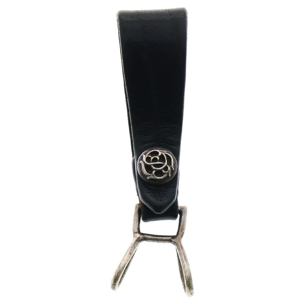 CHROME HEARTS(クロムハーツ) BELT LOOP ベルトループ フローラルボタン レザーベルトループ ブラック/シルバー