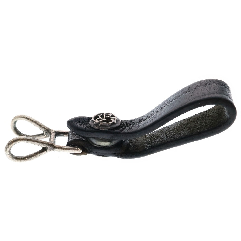 CHROME HEARTS(クロムハーツ) BELT LOOP ベルトループ フローラルボタン レザーベルトループ ブラック/シルバー