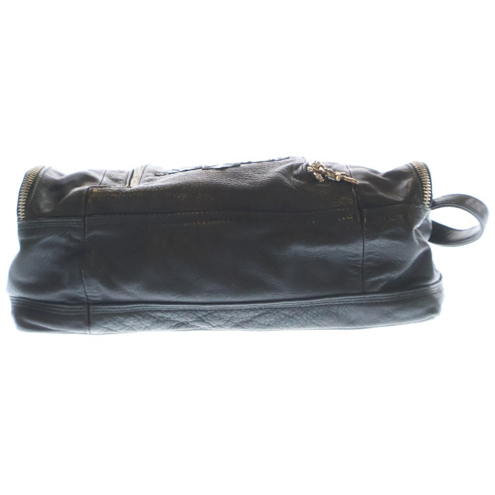 CHROME HEARTS(クロムハーツ) TLTRY DFFL LTHR 3CEME TOILETRY DUFFLE トイレトリー 3セメタリー クロスパッチ レザーダッフル セカンドバッグ クラッチバッグ ブラック/シルバー