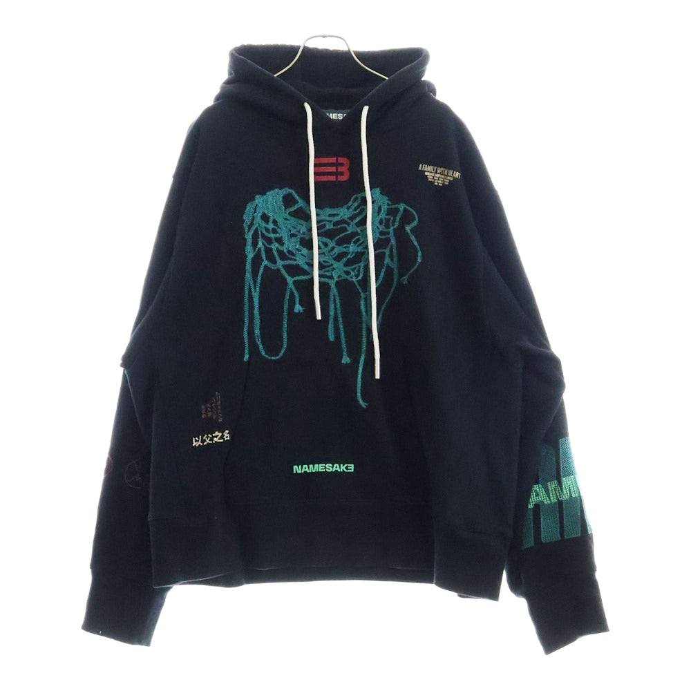 NAMESAKE(ナメサケ) Exclusive Black Oversized Sava Hoodie 刺繍プルオーバー ブラック パーカー
