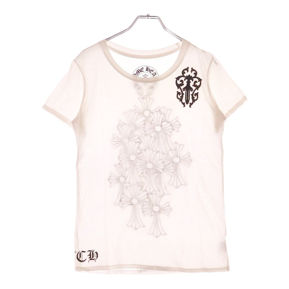 CHROME HEARTS(クロムハーツ) ヴァインダガー セメタリークロス CHロゴプリント 半袖Tシャツ カットソー ホワイト レディース